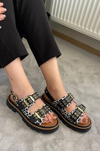 Preshley Sandale ortopedice Mendez, alb, leopard, cu dungi duble, Kabsul și Vardola, cu talpă groasă, K-