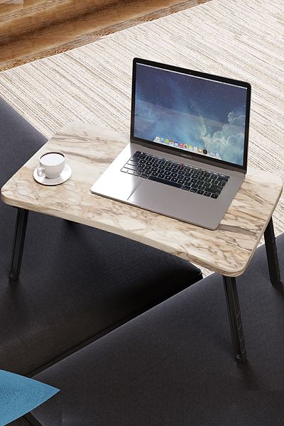 interGO Portable Laptop Desk, Bed Table Tray Breakfast and Computer Stand - White Marble Pattern