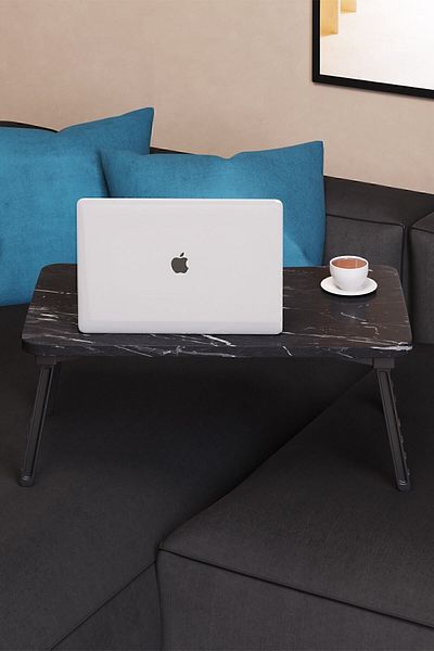 interGO Portable Laptop Desk, Bed Table Tray Breakfast and Computer Stand - Black Marble Pattern
