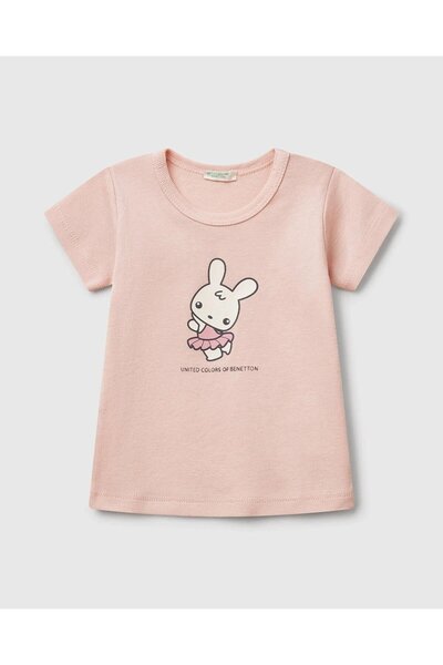 United Colors of Benetton Baby Dust Pink Rabbit Printed T-Shirt