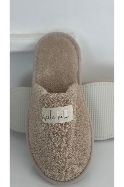 Stella Belli Towel Slippers |   100% Cotton |   Non-Slip Double Base |   Sauna Spa Hotel Bathroom Home Guest Maternity Slippers Beige