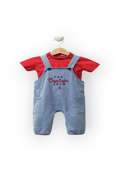 Cassiope Captain Embroidered Denim Salopet-Badi Set 9-24 Months