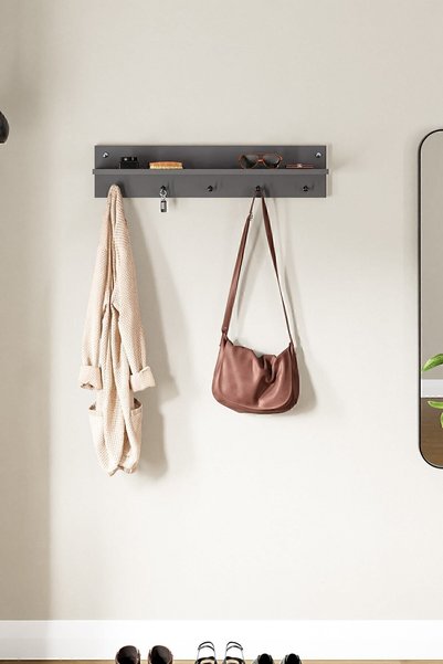 interGO Modern Wall -Mounted Coat Rack with Shelf and Hooks - Entryway Organizer