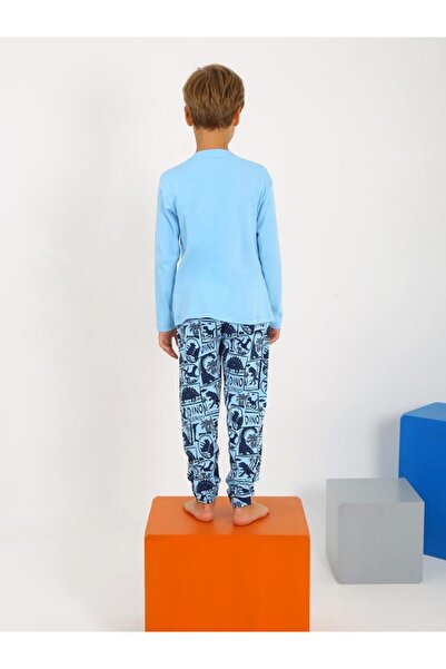 Little Miny Kids Minykids Dinosaur Pattern Dark Blue 100% Cotton Boy's Pajama Set