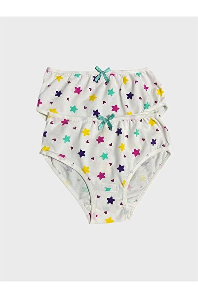 elmas kids Girl's 100% Cotton White Star Patterned 2-Piece Slip Panties