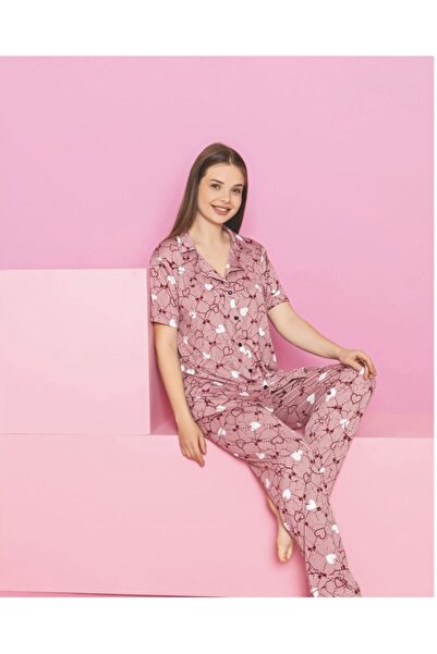 aytenli Košulja sa uzorkom srca i mašne, set pidžama sa dugmićima i kratkim r...