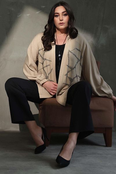 Metpoint Trend42Plus Large Size Front Stone Printed Mink Jacket