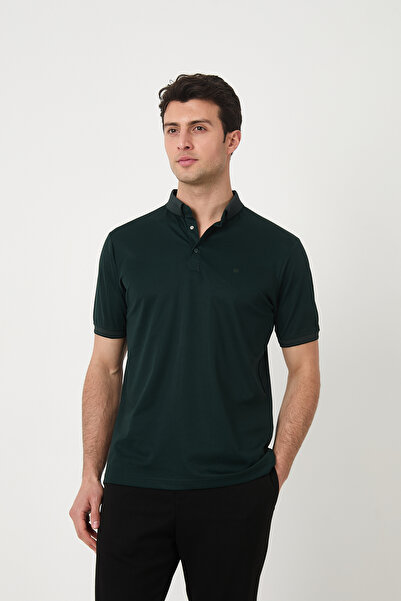 SILVANO تي شيرت رجالي صيفي أساسي بأكمام قصيرة وياقة بولو كاكي