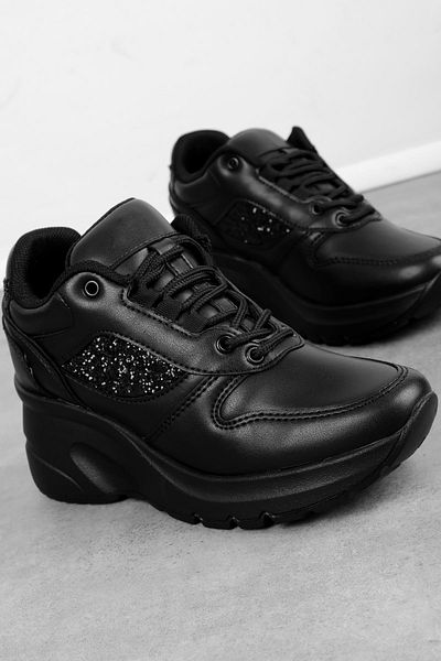 Lal Shoes & Bags Vanni Women's High Sole Glitter Detailed Sports Shoes-Black