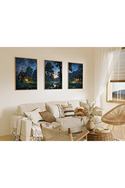 ARTCASTLE Set de 3 tablouri cu ramă din lemn Forest Home
