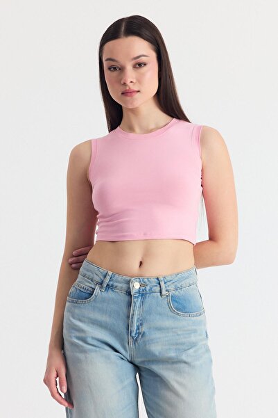 Rays Ροζ αμάνικο Crew Neck Crop Tank Top 318