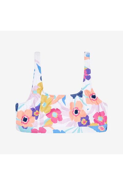Decathlon Children's Round Neck Bikini Top - White - Floral Pattern