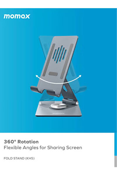 Momax Fold Stand 360 Degree Rotation Supports Phones and Tablets Multi-purpose Holder Space Grey
