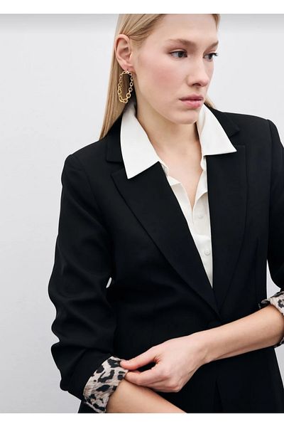 Sateen سترة ببطانة الفهد