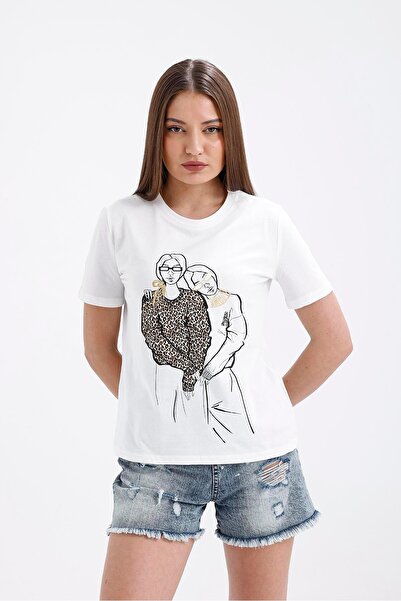 Miss Murem Leopard 2 Women's Print T-Shirt-Ekru
