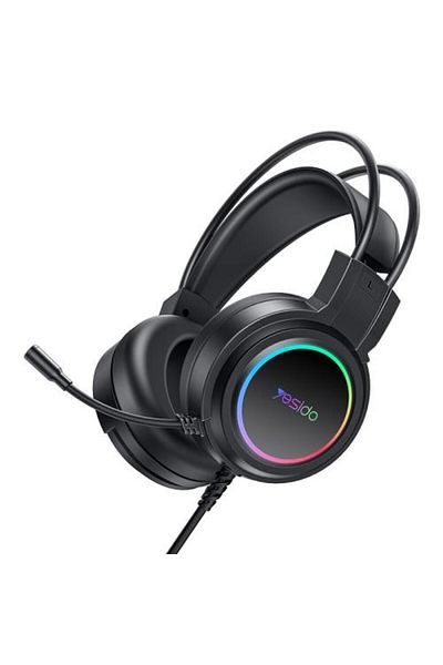 Yesido سماعة رأس للألعاب EK05 مزودة بإضاءة RGB سلكية بمنفذ USB وميكروفون، طول الكابل: 1.2 متر (أسود)
