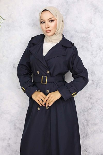 giyze Καμπαρντίνα Hijab με ζώνη Navy Blue 4951