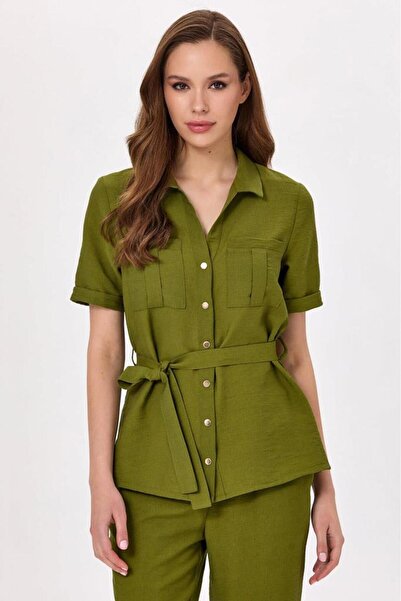 İKİLER Önü Çıtçıtlı Cep Detaylı Gömlek 025-3002