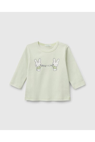 United Colors of Benetton Baby Aqua Green Logo Printed Shoulder Snap Button L...