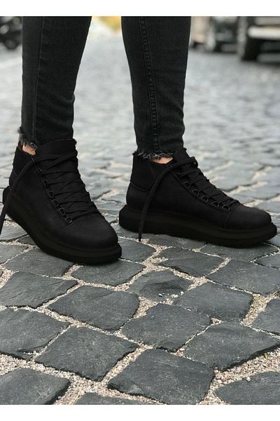 Deri De Luxe High Sole Black Men's Shoes