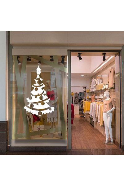 MIGNATIS Decoratiuni Albe de Craciun Autocolant Vitrina Pin Brad 60x100cm