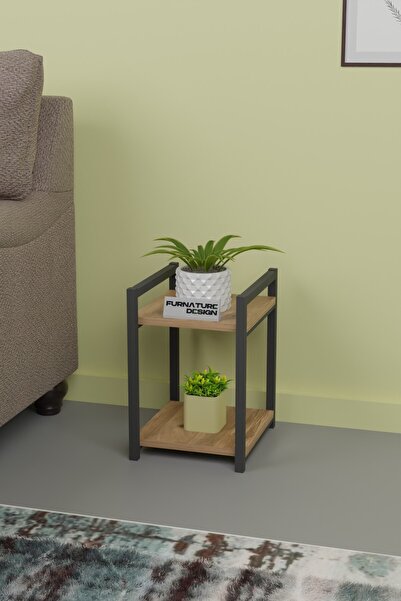 CMKStore Metal Ahşap Dekoratif Çok Amaçlı Raf 2 Katlı Çiçeklik 29x29