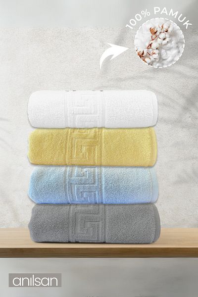 Anılsan 4-Piece Mixed Greek Hand Towels - 50X90 Cm, 225 Gr, 100% Cotton, Spa and Hotel Towels, Daily Use