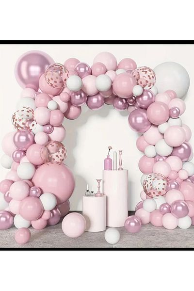 Çemrek Süs Parti Powder Pink White Sequin Transparent Balloon Chain Set of 100