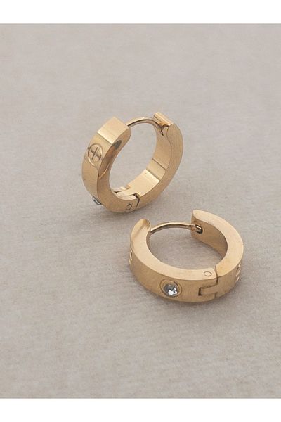 Siya Silver 316L Tarnish Stainless Steel Brand Model Stone Hoop Earrings-Mini Size