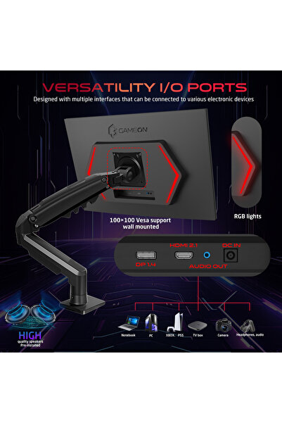 GAMEON GOM24FHD190IPSX 24 Inch Gaming Monitor, FHD IPS, 190Hz, 0.5ms, HDMI 2.1, with Monitor Arm Black