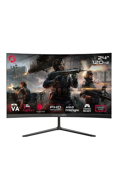 GAMEON شاشة ألعاب GOC24F120VA منحنية مقاس 24 بوصة، لوحة VA عالية الدقة بالكامل، 1920×1080، 120 هرتز، وقت استجابة 1 مللي ثانية، HDMI 2.1، أسود
