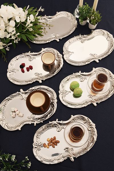 AKSESUAR EVRENİ Silen Coffee Presentation Tray Silver - Stainless Cloud Model Set of 6