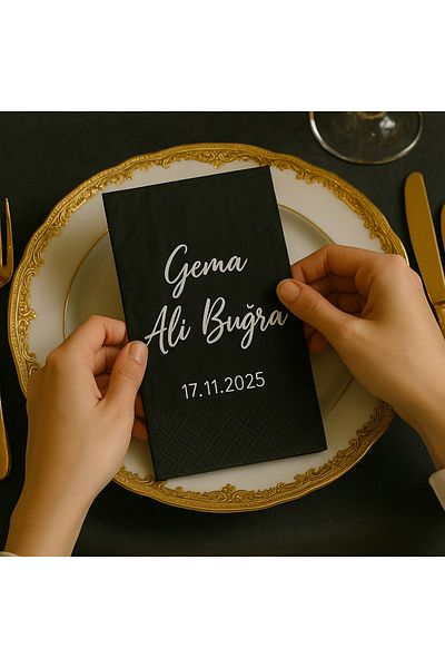 Karter İnovasyon Set of 25 Black Napkins: Promise, Engagement, Wedding, Personalizable and Decors