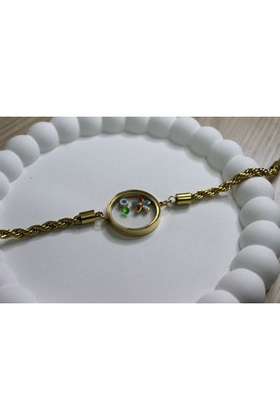 Mia Daisy Inside Swinging Gold Color Steel Bracelet