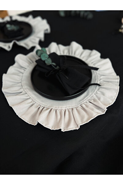 KaiHome Moonlit Yuvarlak Fırfırlı Keten Supla / Amerikan Servis 2li