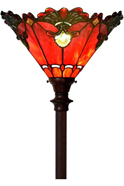 HOME LONDON BREEZE Tiffany Tarzı Barok Vitray Ayaklı Lambader El Yapımı 180 cm Torchiere Zemin Lambası