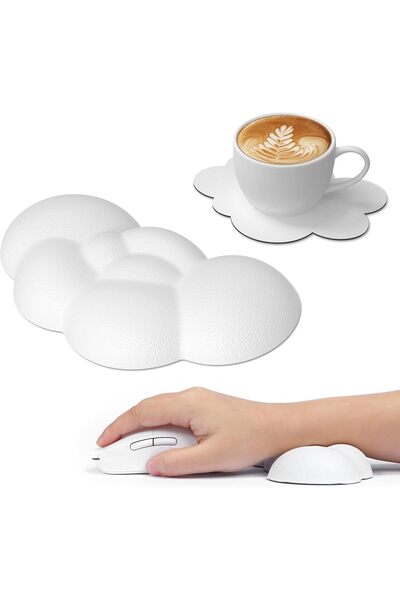 GoLite Bulut Şekilli Beyaz Mouse Bilek Desteği Ergonomik Konforlu Fare Memory Foam Kaymaz Masaj Yastığı