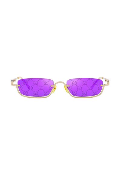 Gucci Gg 1278s 005 55 نظارة شمسية نسائية مستطيلة الشكل معدنية ذهبية اللون