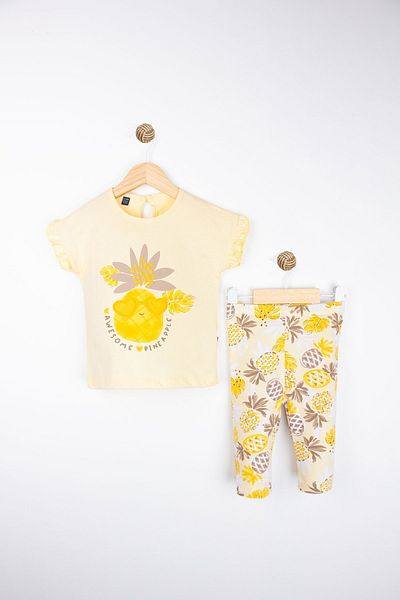 Miniworld Printed Ruffled Patterned Stretchy Leggings Cotton Summer 2-Piece Daily Baby Girl Set