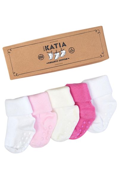 Katia&Bony 5-Pack Newborn Organic Baby Socks Pink/White