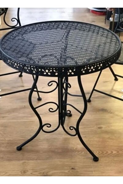Evistro Ferforje Masa Balkon Masası, Bahçe Masası Çap 60cm Siyah