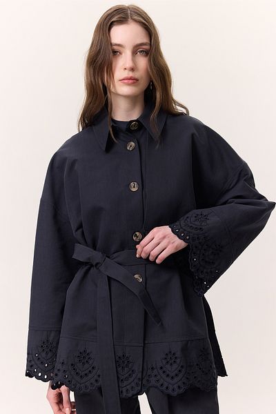 Manuka TRENCHCOAT MIT STICKDETAILS MARINEBLAU