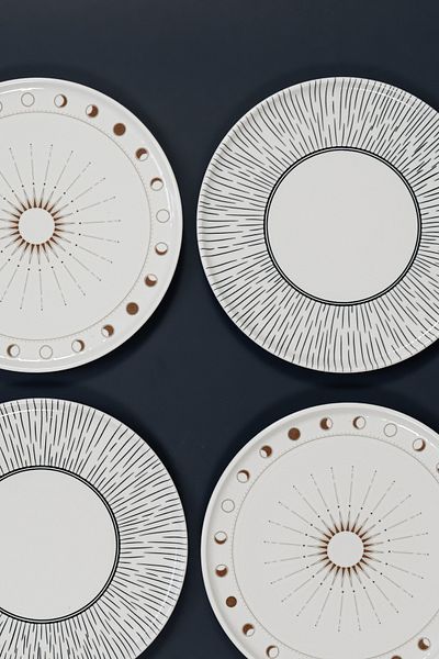 EBUTAY Sole E Luna Series - 30 cm Set of 2 Italian Design Pizza, Breakfast, Serving and Presentation Porcelain Plates
