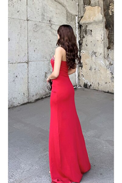 Sindimoda Livya Straplez Yırtmaç Detaylı Abiye 583121
