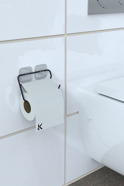 Alper Banyo Black Strong Adhesive Toilet Roll Holder - Metal Hanger Wall Mounted Without Drilling