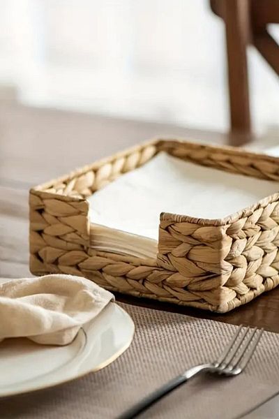 Arma House Wicker Weave Square Napkin Holder & Organizer Basket