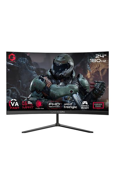 GAMEON GOC24F180VA 24 Inch Curved Gaming Monitor, FHD VA PANEL, 180Hz, MPRT 0.5ms, HDMI 2.1, Black