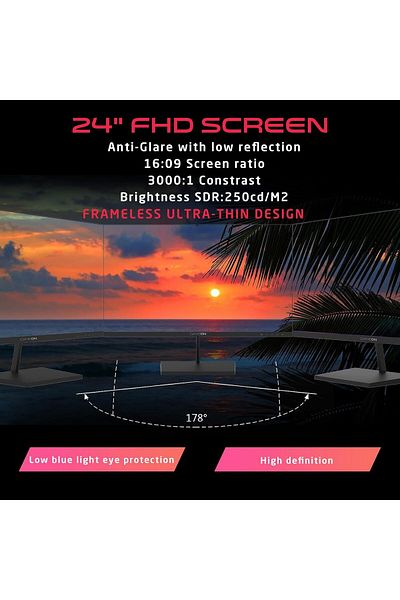 GAMEON GB24F75 24 Inch Gaming Monitor, FHD VA, 75Hz, 5ms, HDMI 1.4, Built-in Speakers, Black