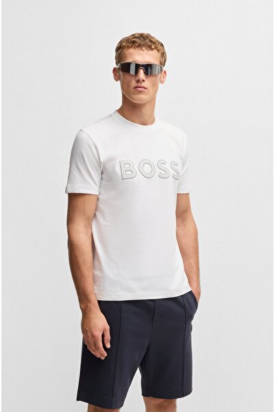 BOSS Erkek Regular Fit Pamuklu Büyük Logolu Kısa Kollu Beyaz T-Shirt 50535170...