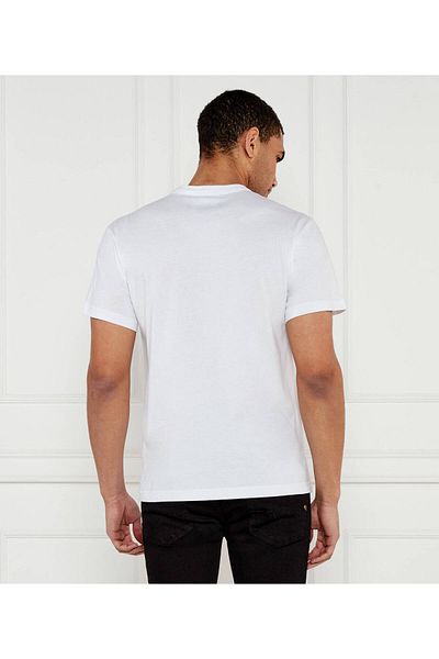 Versace تي شيرت أبيض بأكمام قصيرة وياقة دائرية للرجال مع نص ونمط 78gahe07cj00e-003